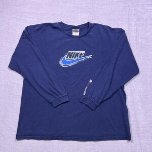 Y2K Nike Long Sleeve T Shirt Graphic Print Navy Blue Mens Size Large Cotton